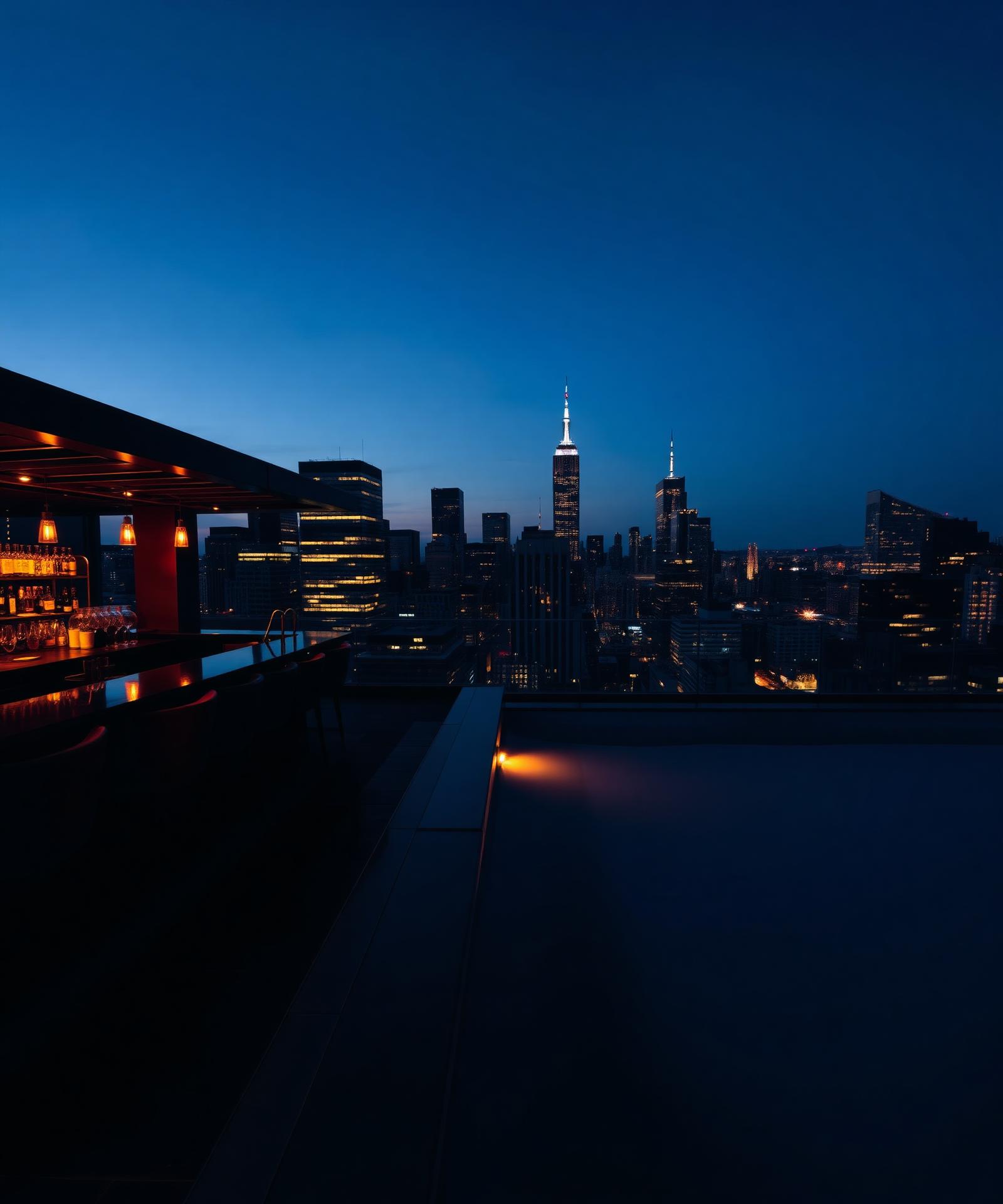 Luxury rooftop bar at blue hour